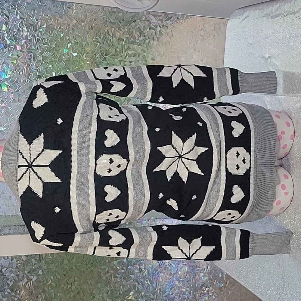 RARE Vintage Holiday Cardigan Knit Skull Snowflake Sweater Button Up SZ:XS - Picture 4 of 13